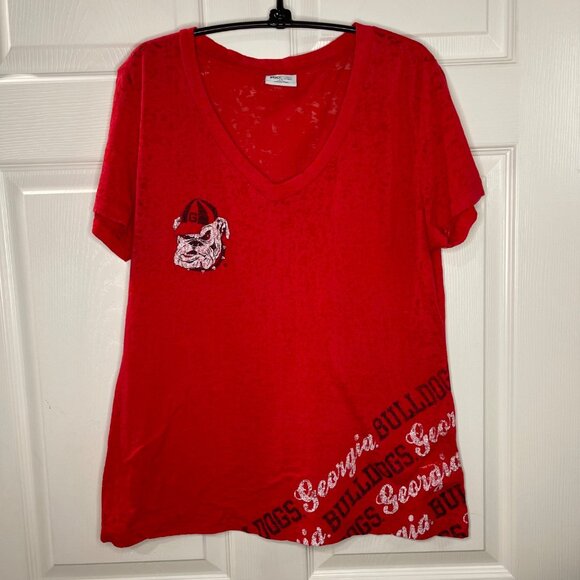 Pro Edge UGA Tee Women's Size Large University of Georgia Bulldogs Red V-Neck - Picture 2 of 10
